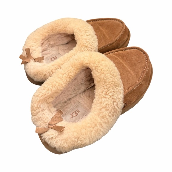 UGG Groove Shearling Lined Bow Detail Cozy Slippers Tan Sz 9 - Picture 5 of 5